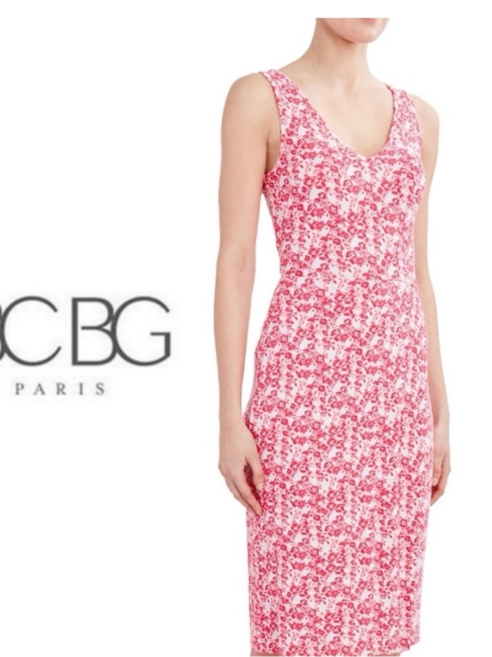BCBG Paris Pink Floral Scoop Neck Midi Dress